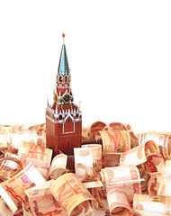 Model of the Moscow Kremlin in the background of five thousandth - obrazy, fototapety, plakaty