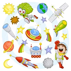 Stickers pour porte Cosmos Ensemble de l& 39 espace extra-atmosphérique de dessin animé