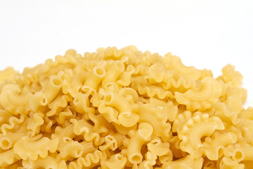 close up of a dried italian pasta on white background