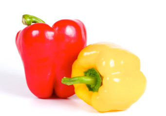 Red and yellow pepper are isolated on a white background