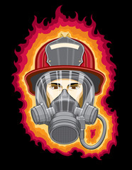 Firefighter with Mask and Flames