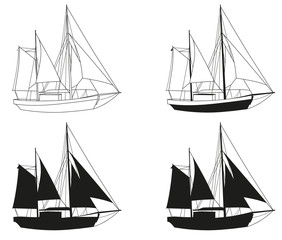 Segelboote Segelschiff Silhouette Set Sammlung