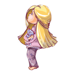 The little blonde girl isolated on white