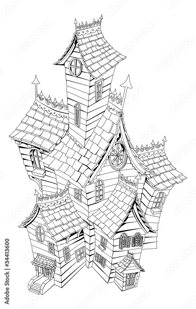 Wall mural spooky haunted house illustration