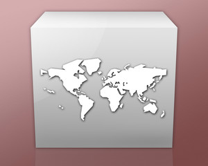 Box-shaped Icon (red b/g) "World Map"