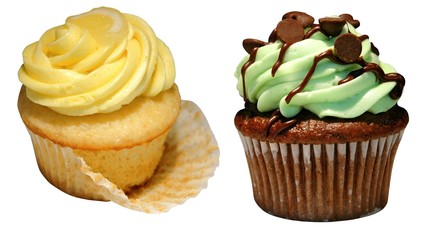 Gourmet cupcakes, lemon and mint chocolate chip