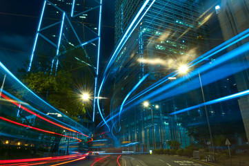 Fototapeta na wymiar Blue Tone City Night in Central, Hong Kong