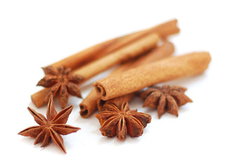 Cinnamon sticks and anise seeds