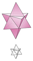 Star tetrahedron, Merkaba. A stellated octahedron, or stella octangula can be seen as a 3D extension of the Star of David. Illustration on white background.