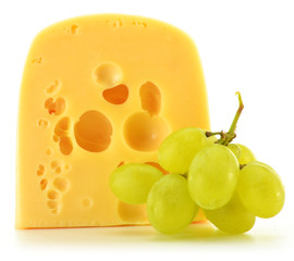Composition with piece of cheese isolated on white