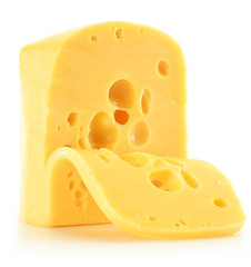 Composition with piece of cheese isolated on white