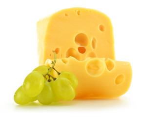 Composition with piece of cheese isolated on white