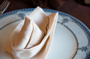 Tovagliolo piegato creativamente su piatto