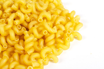 close up of a dried italian pasta on white background