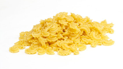close up of a dried italian pasta on white background
