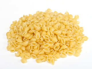 close up of a dried italian pasta on white background