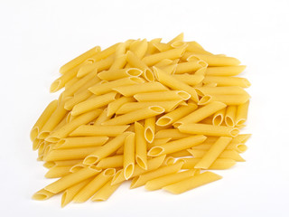 close up of a dried italian pasta on white background