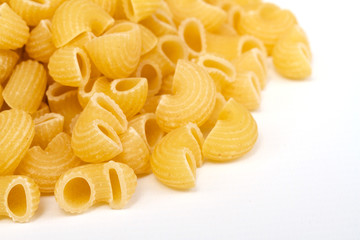 close up of a dried italian pasta on white background