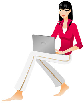 Side view of woman holding laptop
