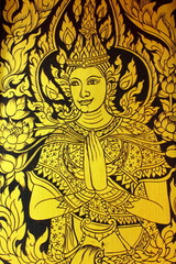 Fototapeta na wymiar Painting angel on door of Wat Nam Cham,Phrae