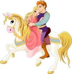 Poster Chateau Couple romantique sur cheval blanc