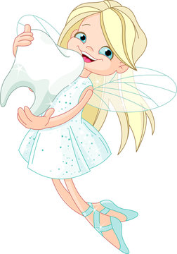 Cute Tooth Fairy flying with Tooth