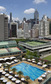 Roof top sport complex in downtown Hong Kong