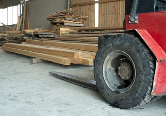 Fototapeta na wymiar Carpentry factory and ordered timber