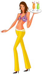 close-up of woman holding juice tray