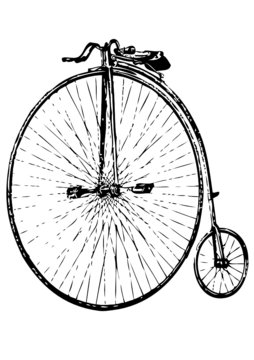Alu Wandbild 70x50cm GERAHMT Hochrad Fahrrad Eisenrad Skizze Bild art.work 