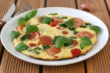 Omelet with sausages