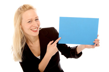 Blondine mit Werbetafel