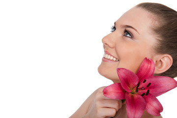 Fototapeta na wymiar smiling woman with lily
