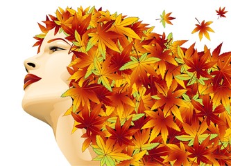 Viso Bella Ragazza Autunno-Beautiful Girl's Face Autumn-Vector © BluedarkArt