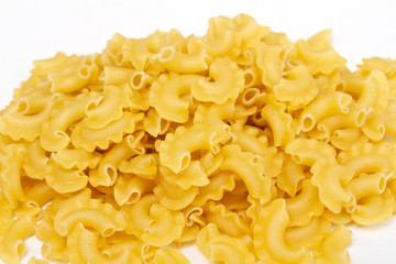 close up of a dried italian pasta on white background