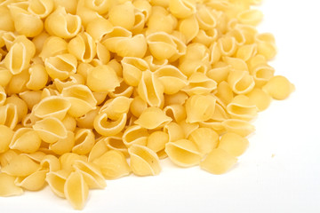 close up of a dried italian pasta on white background