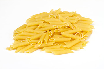 close up of a dried italian pasta on white background