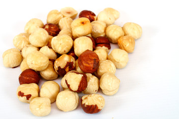 hazelnuts on a white background
