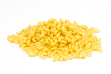 close up of a dried italian pasta on white background