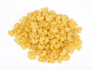 close up of a dried italian pasta on white background