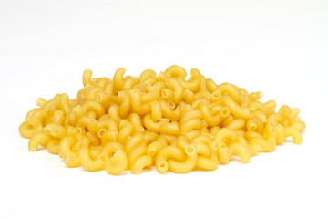 close up of a dried italian pasta on white background