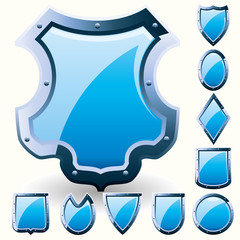 Set of security shield, coat of arms symbol icon, blue