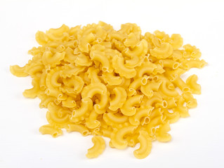 close up of a dried italian pasta on white background