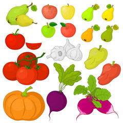 Vegetables and fruits, set