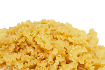 close up of a dried italian pasta on white background