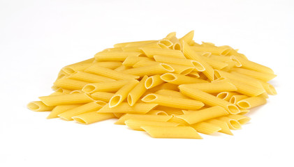 close up of a dried italian pasta on white background