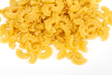 close up of a dried italian pasta on white background