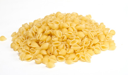 close up of a dried italian pasta on white background