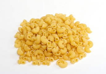 close up of a dried italian pasta on white background