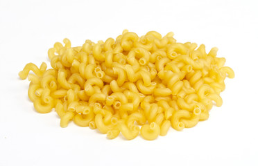 close up of a dried italian pasta on white background
